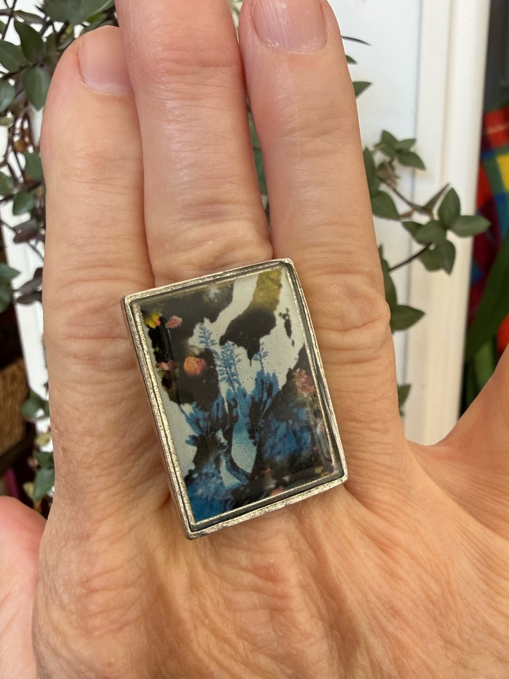 Anne-Marie Chagnon Pewter and Resin Ring, Size 7 Adjustable